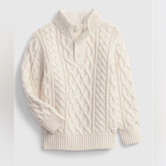 New! Baby Gap Mockneck cable-knit sweater, cotton and wool, beige, boy 5 years - Picture 1 of 7